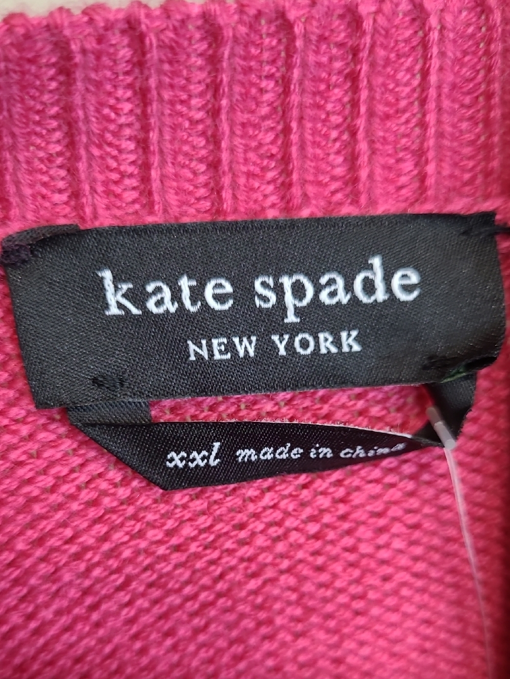 NWT Kate Spade Hot Pink Crewneck Sweater with Removable Rhinestone Bow size XXL - Picture 8 of 13